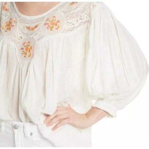 Free People Tops - Free‎ People Secret Garden Cotton Embroidered Lace Top Ivory Flowy Open Back XS